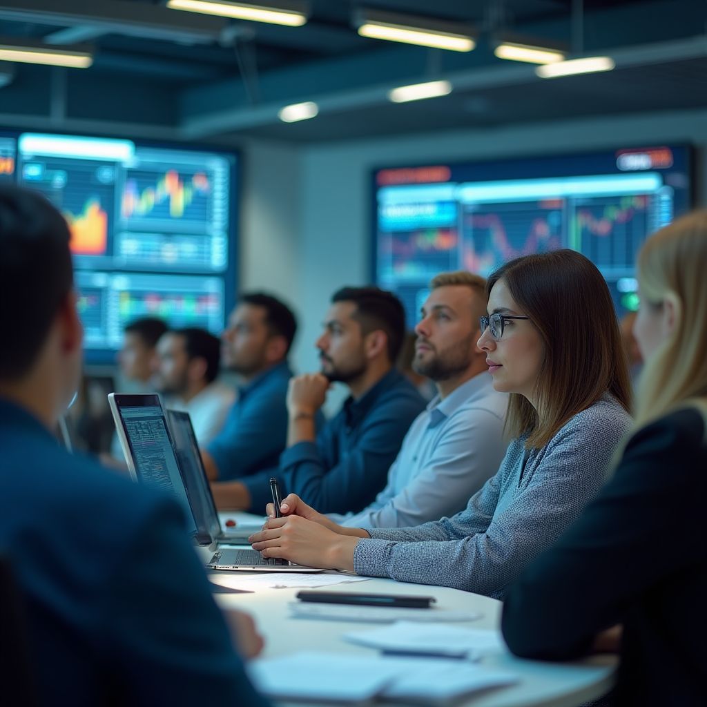 Profesionales financieros colaborando en la oficina